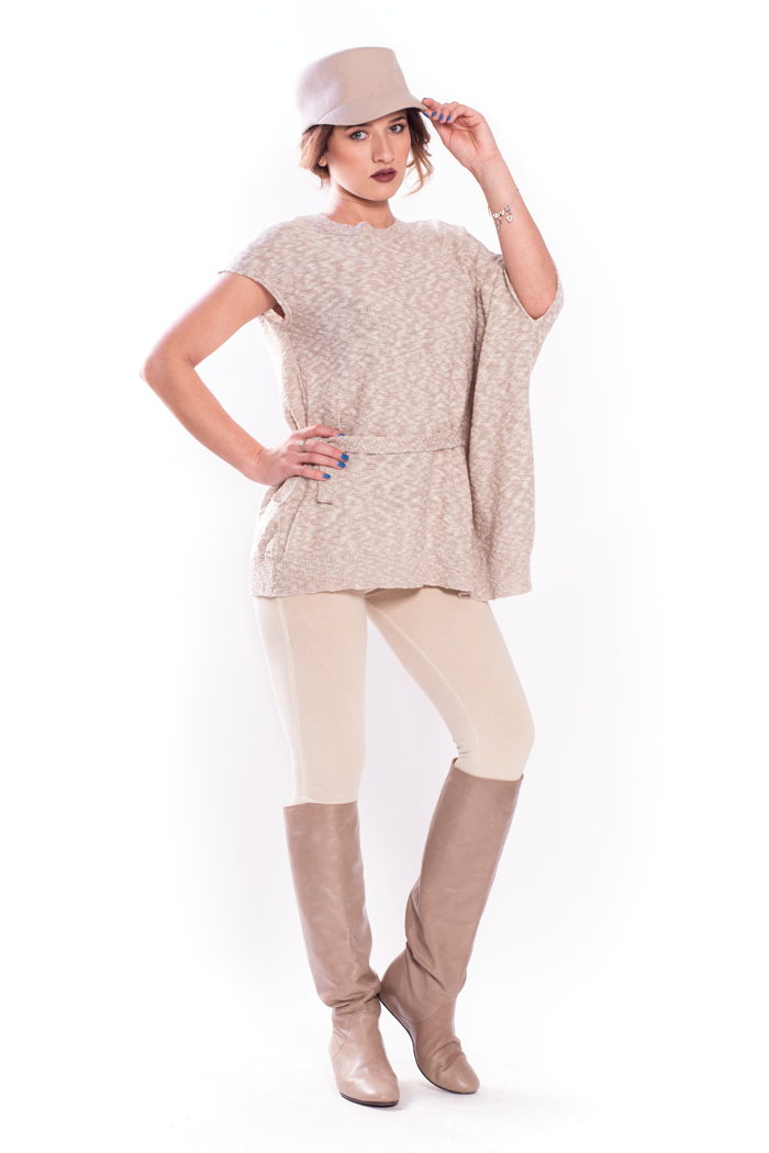 Fancy One Sleeve Boucle Belted Sweater and Ponti Leggings