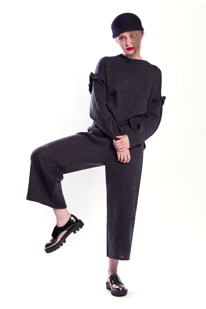 Ruffle Drop Sleeve Knitted Top and Gaucho Pants