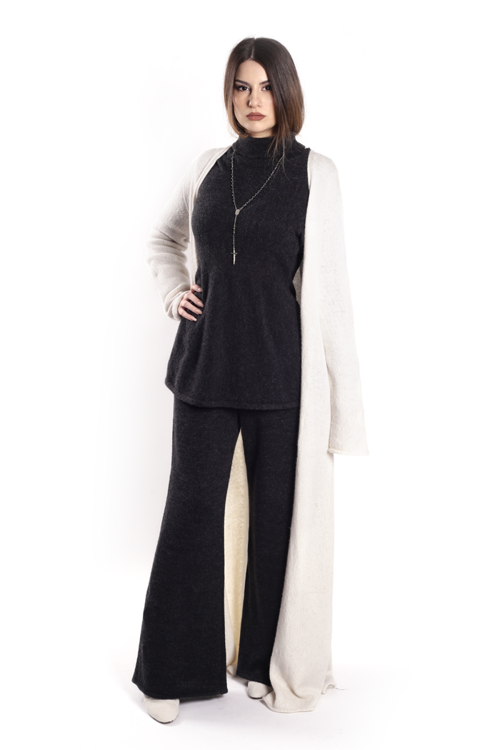 Elongated Cardigan with Flare Bottom Top and Palazzo Knit Pants
